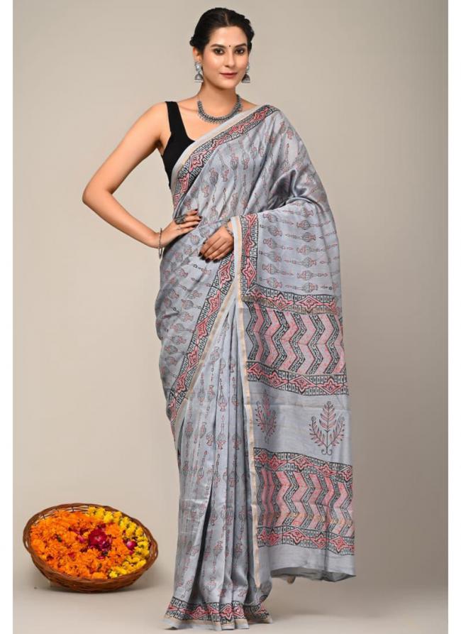 Chanderi Silk Light Blue Traditional Wear Printed Saree